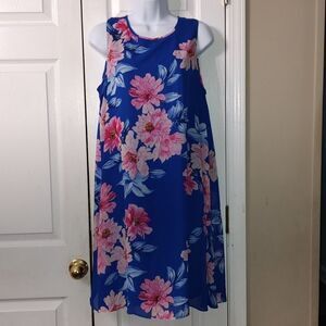 JH Collection sleeveless blue  floral print shift dress Sz 12 NWOT